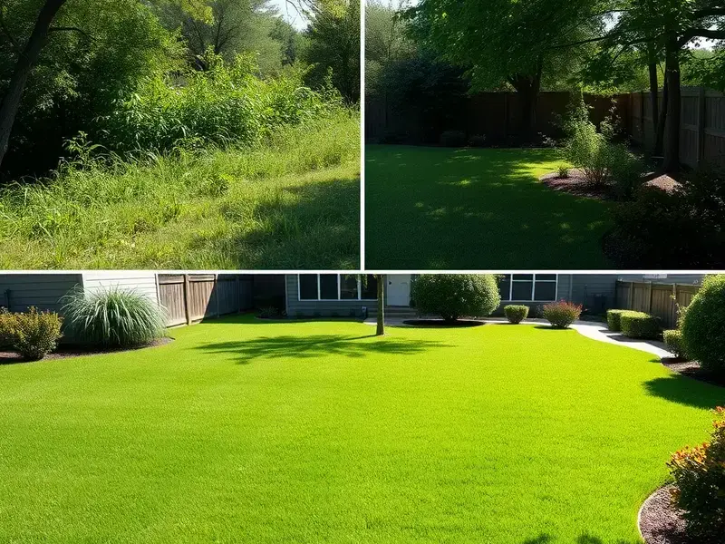 Backyard lawn transformation before and after