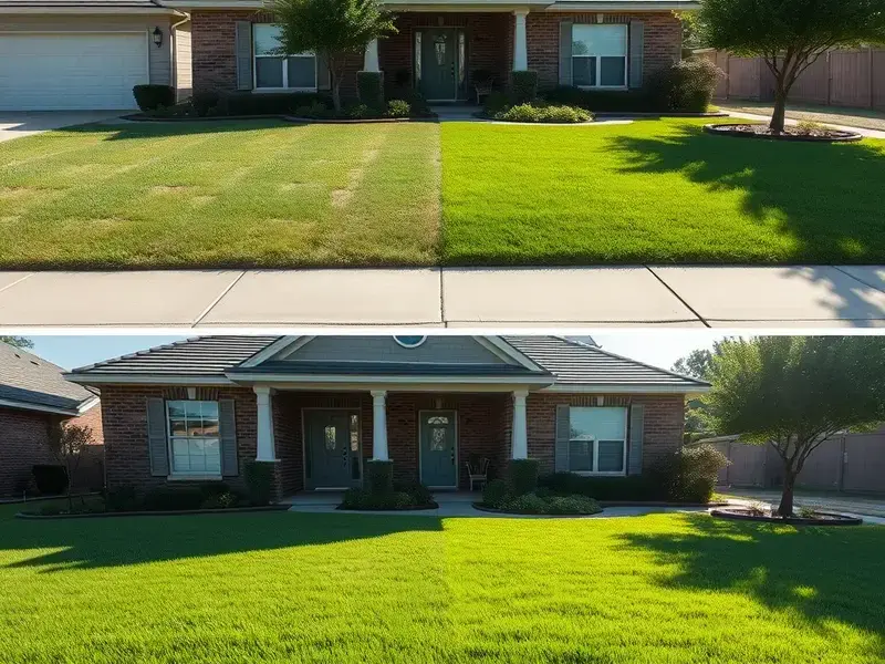 Front yard lawn transformation before and after
